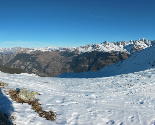 Snowspiracy - Looking back to Verbier from Bruson