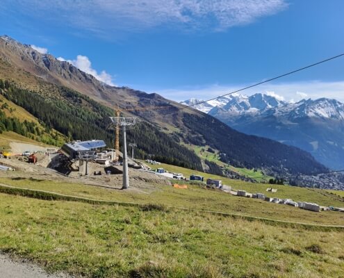 TNew Savoleyres telemixte ski lift Verbier under construction ahead of Winter 2025–2026 ski season.
