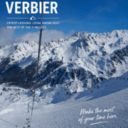 Skiing in Verbier near Tortin in the 4 Vallées with alpine views and ski lifts in Switzerland