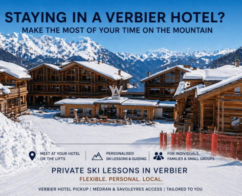 Private ski lessons in Verbier with hotel pickup near the slopes and Médran lifts