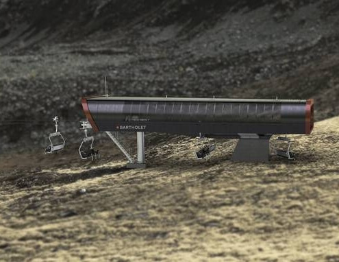 Artist rendering of the planned Pissevache Chargerat six-seater chairlift project in Bruson by Bartholet Maschinenbau AG.