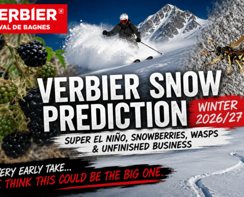 Verbier Snow Prediction Winter 2026-27 featuring powder skiing in Verbier, snowberries, wasps and Roddy Willis's annual long-range snow forecast.